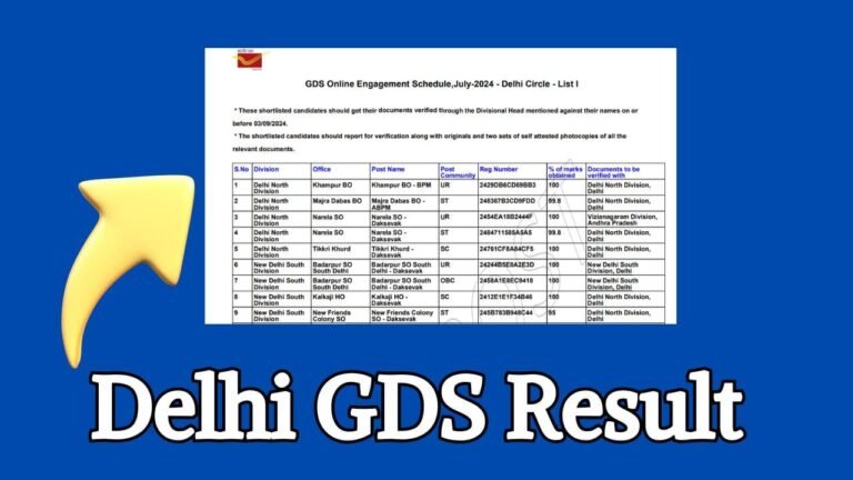 Delhi GDS Result 2024 (Out) Gramin Dak Sevak 1st Merit List & Cut Off Marks