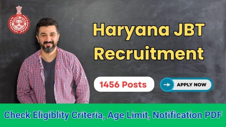Haryana JBT Teacher Recruitment 2024, 1456 Vacancies, Eligibility, Fee, Apply Online
