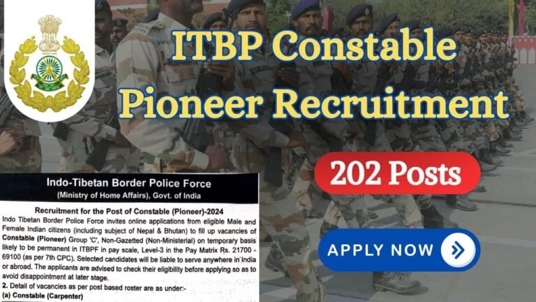 ITBP Constable Pioneer Recruitment 2024, Apply Online for 202 Vacancies, Eligibility