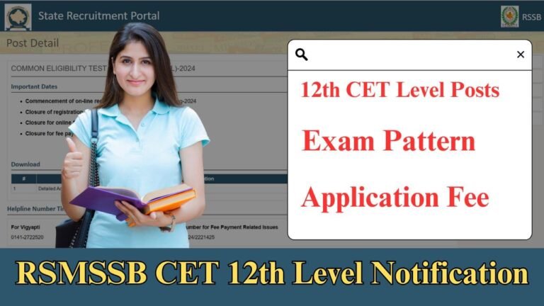 RSMSSB CET 12th Level Exam Notification 2024, Apply Online @rsmssb.rajasthan.gov.in